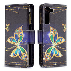 Leather Case Stands Fashionable Pattern Flip Cover Holder B04F for Samsung Galaxy S23 Plus 5G Black