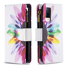 Leather Case Stands Fashionable Pattern Flip Cover Holder B04F for Vivo V21 5G Mixed