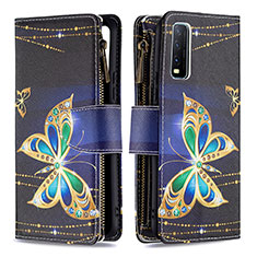 Leather Case Stands Fashionable Pattern Flip Cover Holder B04F for Vivo Y11s Black