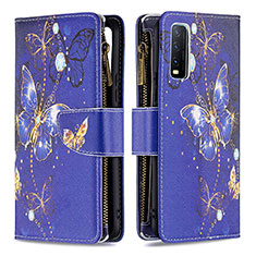 Leather Case Stands Fashionable Pattern Flip Cover Holder B04F for Vivo Y11s Navy Blue