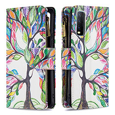 Leather Case Stands Fashionable Pattern Flip Cover Holder B04F for Vivo Y20 Green