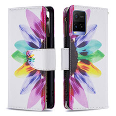 Leather Case Stands Fashionable Pattern Flip Cover Holder B04F for Vivo Y21 Mixed
