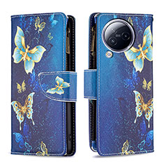 Leather Case Stands Fashionable Pattern Flip Cover Holder B04F for Xiaomi Civi 3 5G Blue