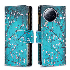 Leather Case Stands Fashionable Pattern Flip Cover Holder B04F for Xiaomi Civi 3 5G Cyan