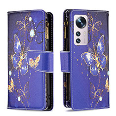 Leather Case Stands Fashionable Pattern Flip Cover Holder B04F for Xiaomi Mi 12 5G Navy Blue