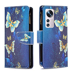 Leather Case Stands Fashionable Pattern Flip Cover Holder B04F for Xiaomi Mi 12 Pro 5G Blue