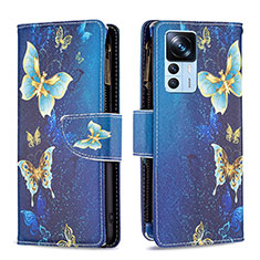 Leather Case Stands Fashionable Pattern Flip Cover Holder B04F for Xiaomi Mi 12T Pro 5G Blue