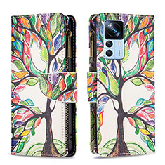 Leather Case Stands Fashionable Pattern Flip Cover Holder B04F for Xiaomi Mi 12T Pro 5G Green
