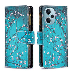 Leather Case Stands Fashionable Pattern Flip Cover Holder B04F for Xiaomi Poco F5 5G Cyan