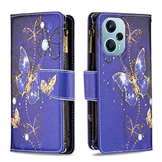 Leather Case Stands Fashionable Pattern Flip Cover Holder B04F for Xiaomi Poco F5 5G Navy Blue