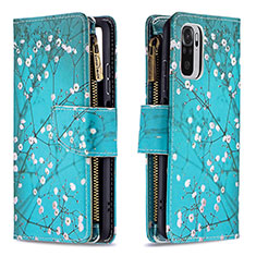 Leather Case Stands Fashionable Pattern Flip Cover Holder B04F for Xiaomi Poco M5S Cyan