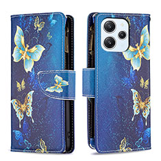 Leather Case Stands Fashionable Pattern Flip Cover Holder B04F for Xiaomi Redmi 12 4G Blue