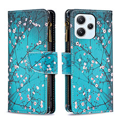 Leather Case Stands Fashionable Pattern Flip Cover Holder B04F for Xiaomi Redmi 12 4G Cyan