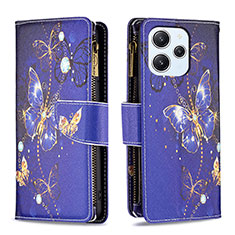 Leather Case Stands Fashionable Pattern Flip Cover Holder B04F for Xiaomi Redmi 12 4G Navy Blue