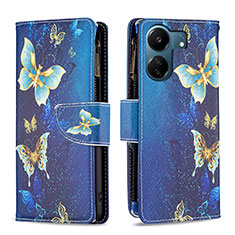 Leather Case Stands Fashionable Pattern Flip Cover Holder B04F for Xiaomi Redmi 13C Blue