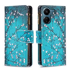 Leather Case Stands Fashionable Pattern Flip Cover Holder B04F for Xiaomi Redmi 13C Cyan