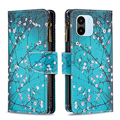 Leather Case Stands Fashionable Pattern Flip Cover Holder B04F for Xiaomi Redmi A2 Cyan