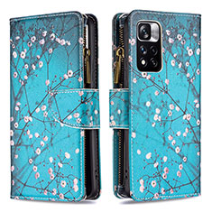 Leather Case Stands Fashionable Pattern Flip Cover Holder B04F for Xiaomi Redmi Note 11 Pro+ Plus 5G Cyan