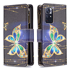 Leather Case Stands Fashionable Pattern Flip Cover Holder B04F for Xiaomi Redmi Note 11S 5G Black