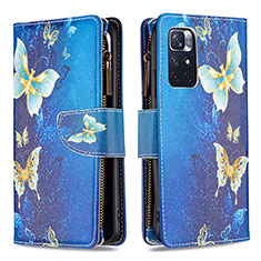 Leather Case Stands Fashionable Pattern Flip Cover Holder B04F for Xiaomi Redmi Note 11S 5G Blue