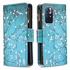Leather Case Stands Fashionable Pattern Flip Cover Holder B04F for Xiaomi Redmi Note 11S 5G Cyan