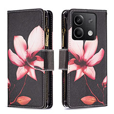Leather Case Stands Fashionable Pattern Flip Cover Holder B04F for Xiaomi Redmi Note 13 5G Red