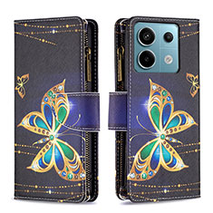 Leather Case Stands Fashionable Pattern Flip Cover Holder B04F for Xiaomi Redmi Note 13 Pro 5G Black
