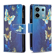 Leather Case Stands Fashionable Pattern Flip Cover Holder B04F for Xiaomi Redmi Note 13 Pro 5G Blue