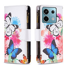 Leather Case Stands Fashionable Pattern Flip Cover Holder B04F for Xiaomi Redmi Note 13 Pro 5G Colorful