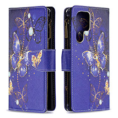 Leather Case Stands Fashionable Pattern Flip Cover Holder B05F for Samsung Galaxy S21 Ultra 5G Navy Blue