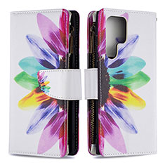 Leather Case Stands Fashionable Pattern Flip Cover Holder B05F for Samsung Galaxy S24 Ultra 5G Colorful