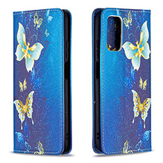 Leather Case Stands Fashionable Pattern Flip Cover Holder B05F for Xiaomi Poco M3 Blue