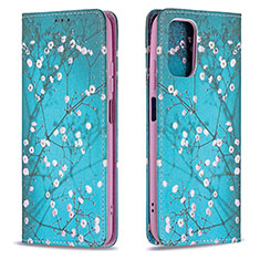 Leather Case Stands Fashionable Pattern Flip Cover Holder B05F for Xiaomi Poco M5S Cyan