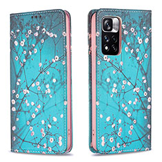 Leather Case Stands Fashionable Pattern Flip Cover Holder B05F for Xiaomi Redmi Note 11 Pro+ Plus 5G Cyan