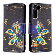 Leather Case Stands Fashionable Pattern Flip Cover Holder B09F for Samsung Galaxy S21 5G Black