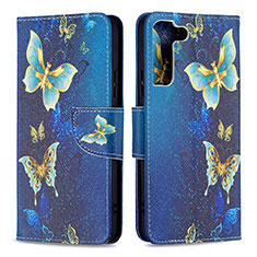 Leather Case Stands Fashionable Pattern Flip Cover Holder B09F for Samsung Galaxy S21 5G Blue