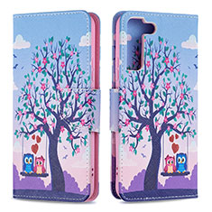 Leather Case Stands Fashionable Pattern Flip Cover Holder B09F for Samsung Galaxy S21 5G Clove Purple