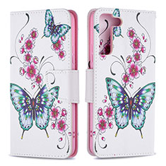 Leather Case Stands Fashionable Pattern Flip Cover Holder B09F for Samsung Galaxy S21 5G Colorful