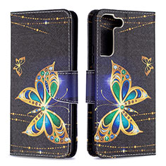 Leather Case Stands Fashionable Pattern Flip Cover Holder B09F for Samsung Galaxy S21 FE 5G Black