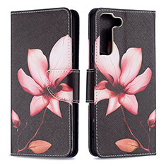 Leather Case Stands Fashionable Pattern Flip Cover Holder B09F for Samsung Galaxy S21 FE 5G Brown