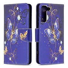 Leather Case Stands Fashionable Pattern Flip Cover Holder B09F for Samsung Galaxy S21 FE 5G Navy Blue