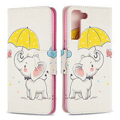 Leather Case Stands Fashionable Pattern Flip Cover Holder B09F for Samsung Galaxy S21 Plus 5G Yellow