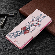Leather Case Stands Fashionable Pattern Flip Cover Holder B09F for Samsung Galaxy S21 Ultra 5G Pink