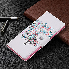 Leather Case Stands Fashionable Pattern Flip Cover Holder B09F for Samsung Galaxy S21 Ultra 5G White