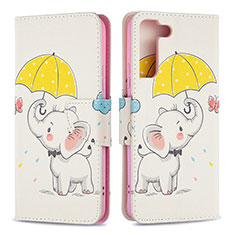 Leather Case Stands Fashionable Pattern Flip Cover Holder B09F for Samsung Galaxy S22 5G Yellow