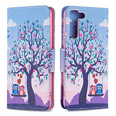 Leather Case Stands Fashionable Pattern Flip Cover Holder B09F for Samsung Galaxy S22 Plus 5G Clove Purple