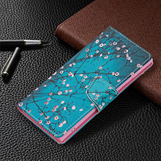Leather Case Stands Fashionable Pattern Flip Cover Holder B09F for Samsung Galaxy S22 Ultra 5G Blue