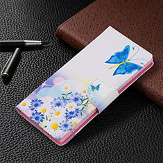 Leather Case Stands Fashionable Pattern Flip Cover Holder B09F for Samsung Galaxy S22 Ultra 5G Sky Blue
