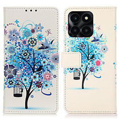 Leather Case Stands Fashionable Pattern Flip Cover Holder D02Y for Huawei Honor X6a Blue
