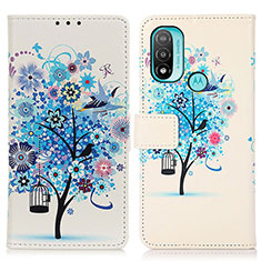 Leather Case Stands Fashionable Pattern Flip Cover Holder D02Y for Motorola Moto E20 Blue